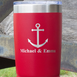 All Anchors 20 oz Stainless Steel Tumbler - Red - Single Sided (Personalized)