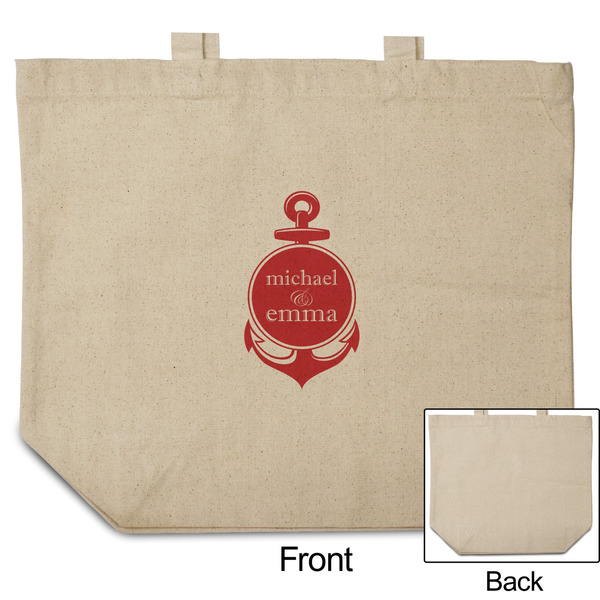 All Anchors Reusable Cotton Grocery Bag - Front & Back View
