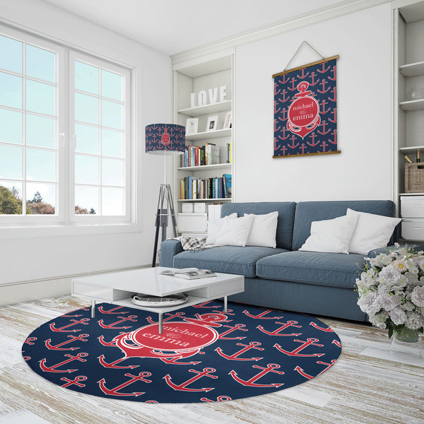 All Anchors Round Area Rug - IN CONTEXT
