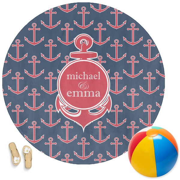Custom All Anchors Round Beach Towel (Personalized)