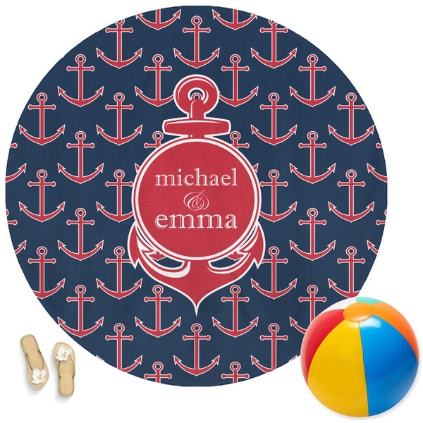 Custom All Anchors Round Beach Towel (Personalized)