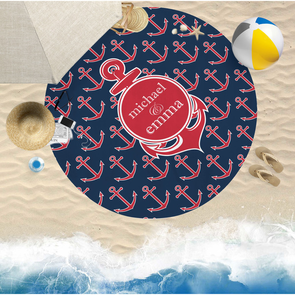 All Anchors Round Beach Towel Lifestyle