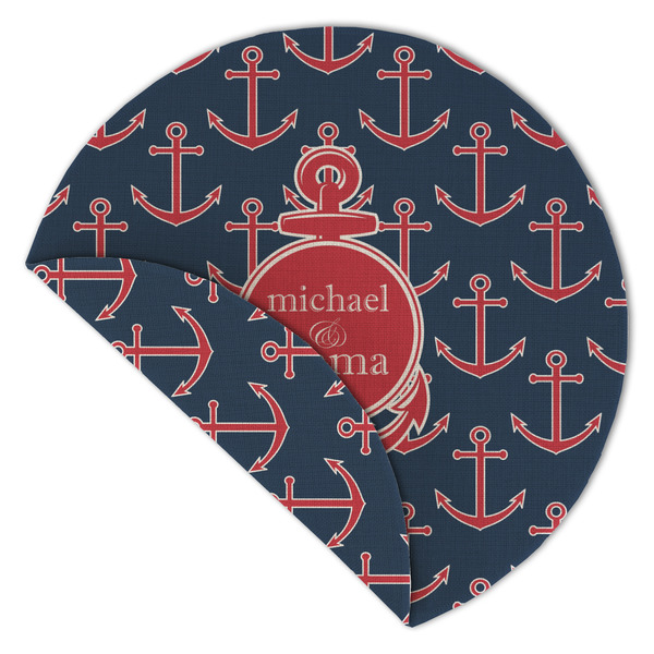 All Anchors Round Linen Placemats - Front (folded corner double sided)