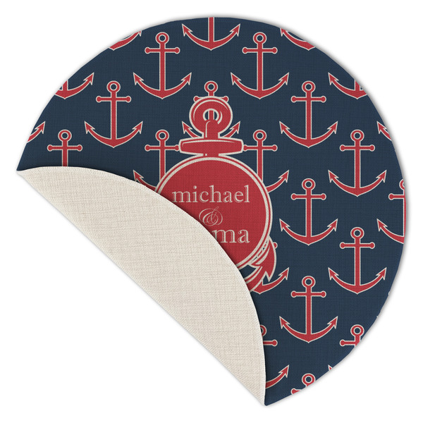 All Anchors Round Linen Placemats - Front (folded corner single sided)