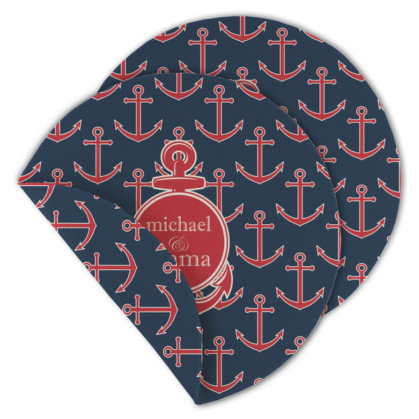Custom All Anchors Round Linen Placemat - Double Sided - Set of 4 (Personalized)