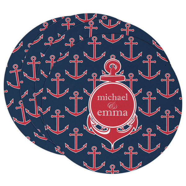 Custom All Anchors Round Paper Coasters w/ Couple's Names