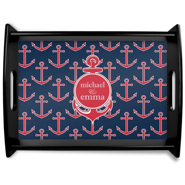 Custom All Anchors Black Wooden Tray - Large (Personalized)