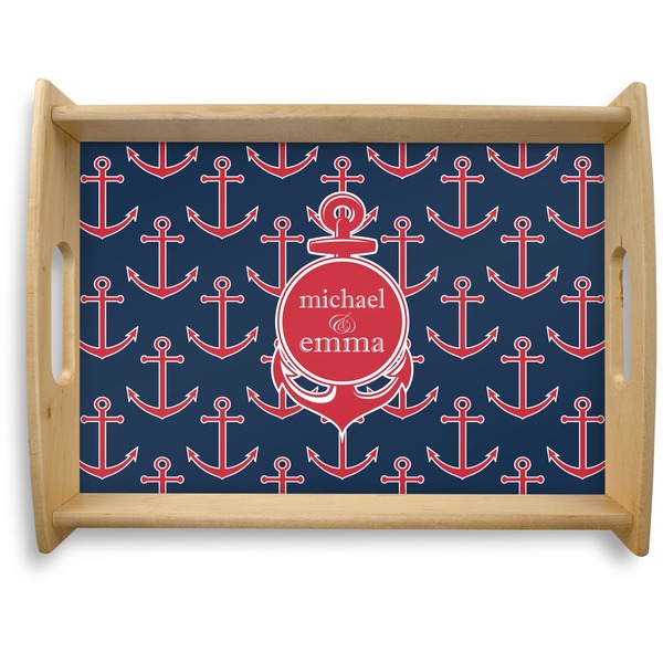 Custom All Anchors Natural Wooden Tray - Large (Personalized)