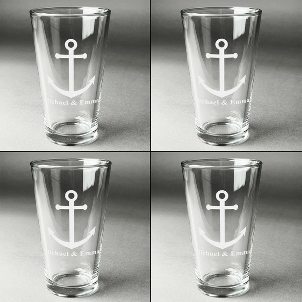 All Anchors Set of Four Engraved Beer Glasses - Individual View