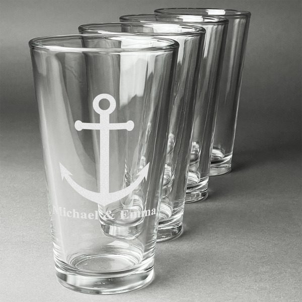 Custom All Anchors Pint Glasses - Engraved (Set of 4) (Personalized)