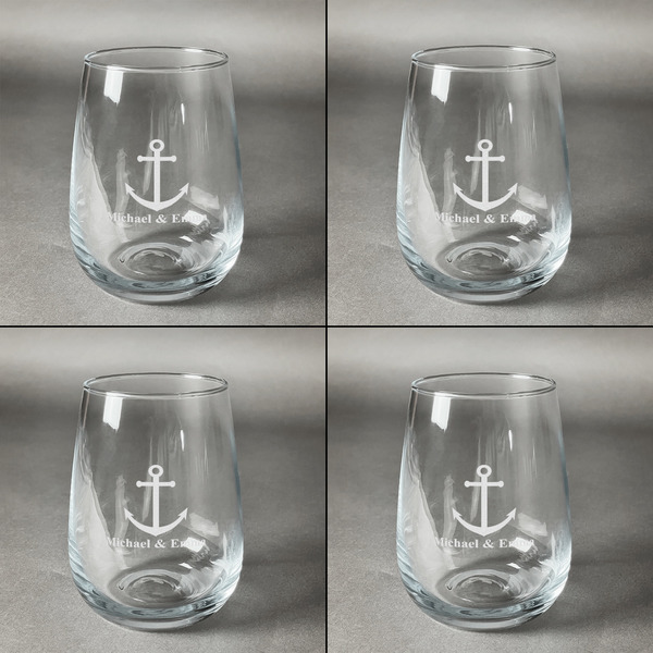 All Anchors Set of Four Personalized Stemless Wineglasses (Approval)