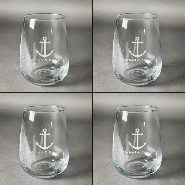 All Anchors Set of Four Personalized Stemless Wineglasses (Approval)