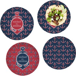 All Anchors Set of 4 Glass Lunch / Dinner Plate 10" (Personalized)