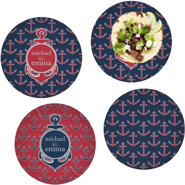 Custom All Anchors Set of 4 Glass Lunch / Dinner Plate 10" (Personalized)