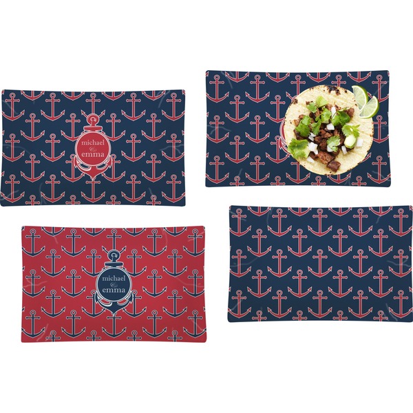 Custom All Anchors Set of 4 Glass Rectangular Lunch / Dinner Plate (Personalized)
