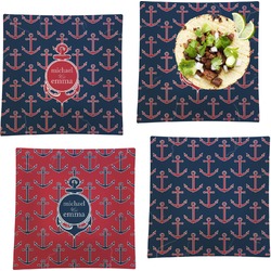 All Anchors Set of 4 Glass Square Lunch / Dinner Plate 9.5" (Personalized)