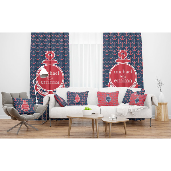 All Anchors Sheer and Custom Curtains in Room with Matching Pillows