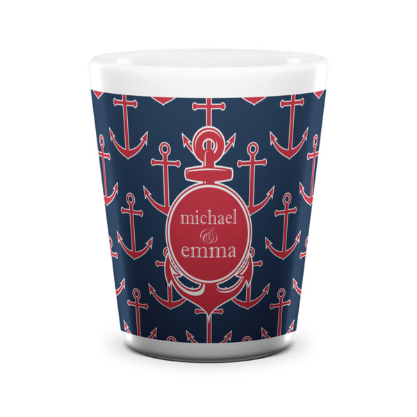 Custom All Anchors Ceramic Shot Glass - 1.5 oz - White - Set of 4 (Personalized)