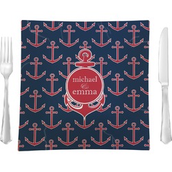 All Anchors Glass Square Lunch / Dinner Plate 9.5" (Personalized)