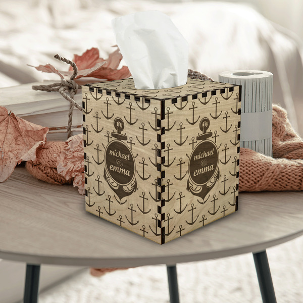 All Anchors Square Tissue Box Covers - Wood - In Context