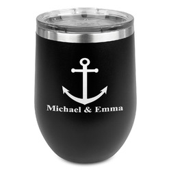 All Anchors Stemless Stainless Steel Wine Tumbler - Black - Double Sided (Personalized)