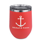 All Anchors Stemless Stainless Steel Wine Tumbler - Coral - Single Sided (Personalized)