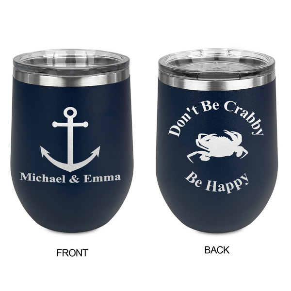 All Anchors Stainless Wine Tumblers - Navy - Double Sided - Approval