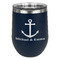 All Anchors Stainless Wine Tumblers - Navy - Single Sided - Front