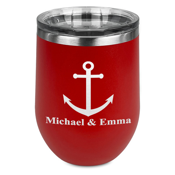 Custom All Anchors Stemless Stainless Steel Wine Tumbler - Red - Double Sided (Personalized)