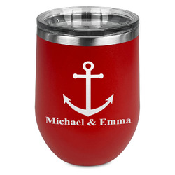 All Anchors Stemless Stainless Steel Wine Tumbler - Red - Single Sided (Personalized)