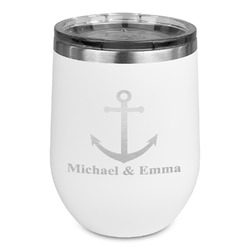 All Anchors Stemless Stainless Steel Wine Tumbler - White - Double Sided (Personalized)