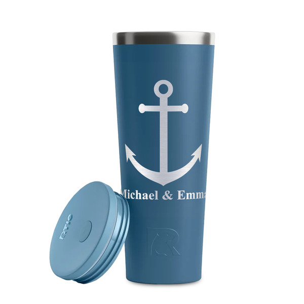All Anchors Steel Blue RTIC Everyday Tumbler - 28 oz. - Lid Off