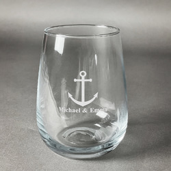 All Anchors Stemless Wine Glass - Engraved (Personalized)