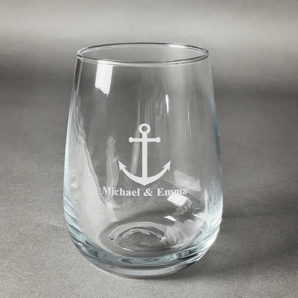 Custom All Anchors Stemless Wine Glass (Single) (Personalized)
