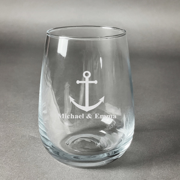 Custom All Anchors Stemless Wine Glass - Engraved (Personalized)