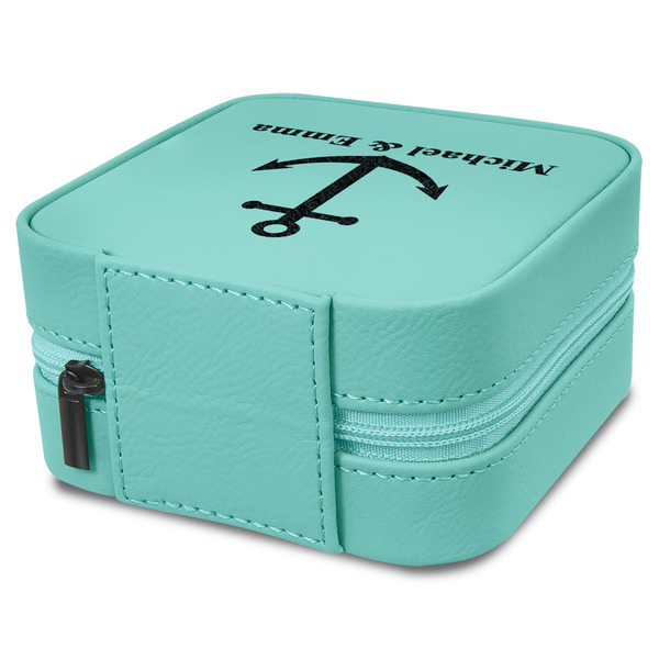 All Anchors Travel Jewelry Boxes - Leather - Teal - View from Rear