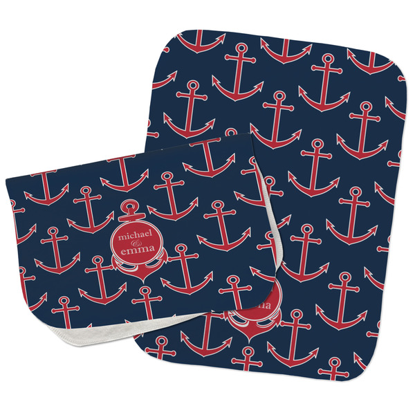 Custom All Anchors Burp Cloths - Fleece - Set of 2 w/ Couple's Names