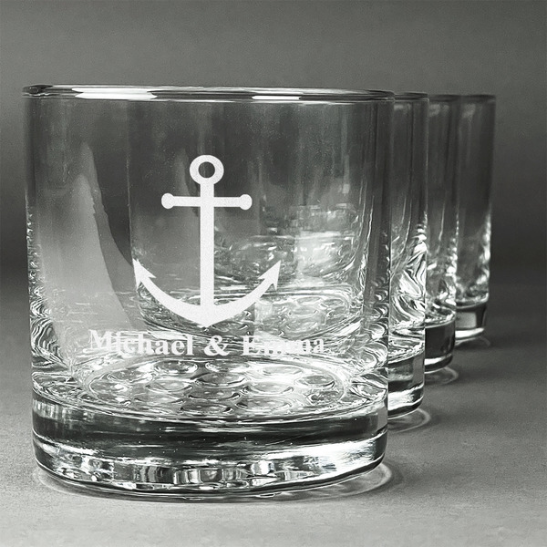 Custom All Anchors Whiskey Glasses (Set of 4) (Personalized)