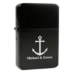 All Anchors Windproof Lighter - Black - Single Sided & Lid Engraved (Personalized)