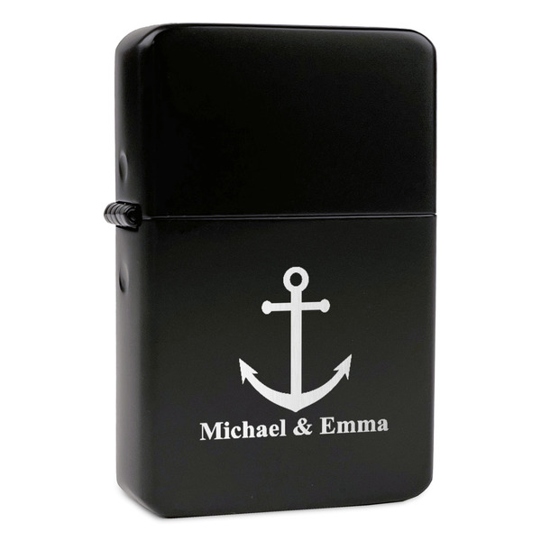 Custom All Anchors Windproof Lighter - Black - Double Sided & Lid Engraved (Personalized)