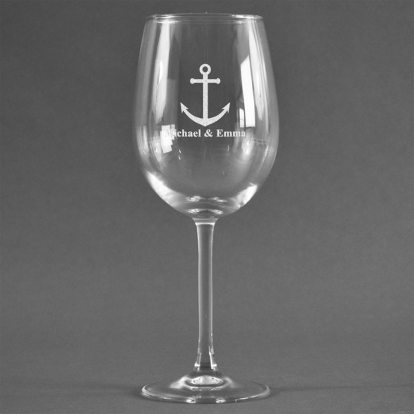 Custom All Anchors Wine Glass - Engraved (Personalized)