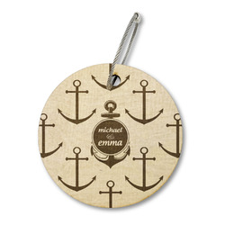 All Anchors Wood Luggage Tag - Round (Personalized)