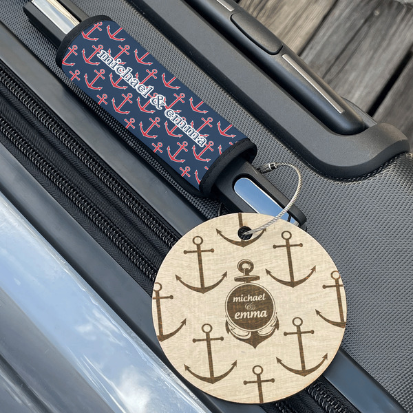 All Anchors Wood Luggage Tags - Round - Lifestyle