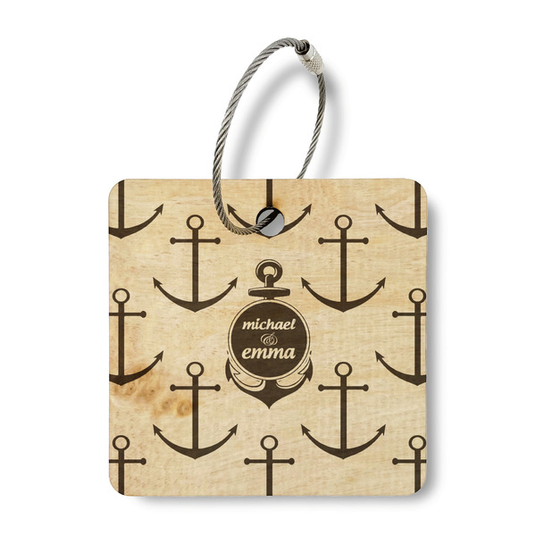 Custom All Anchors Wood Luggage Tag - Square (Personalized)