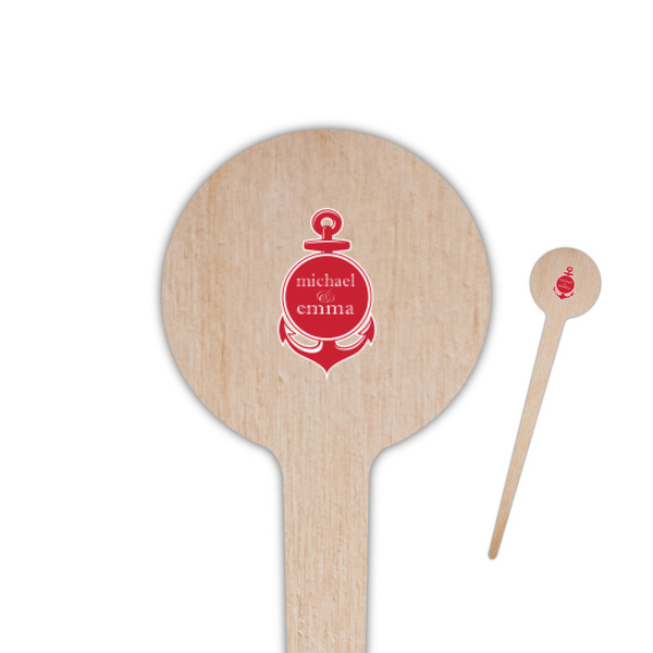 Custom All Anchors 4" Round Wooden Food Picks - Single Sided (Personalized)