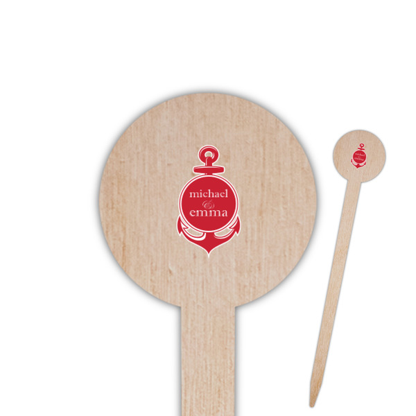 Custom All Anchors 6" Round Wooden Food Picks - Single Sided (Personalized)
