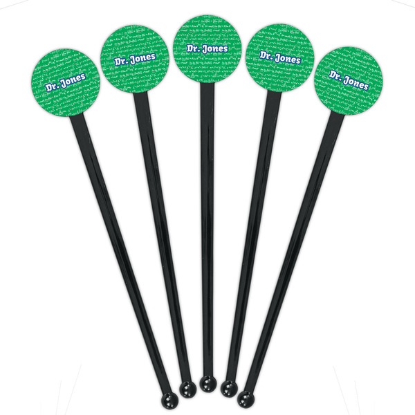 Equations Black Plastic 7" Stir Stick - Round - Fan View