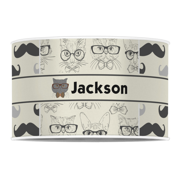 Hipster Cats & Mustache 12" Drum Lampshade - FRONT (Poly Film)
