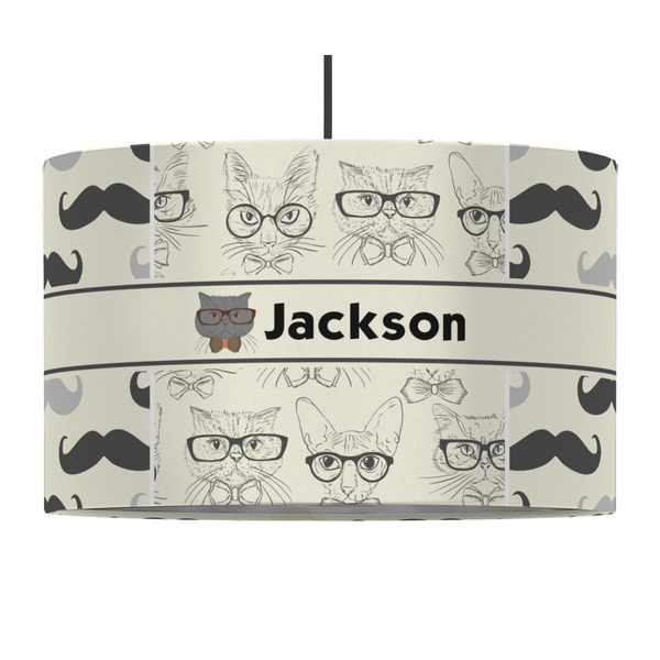 Custom Hipster Cats & Mustache 12" Drum Pendant Lamp - Fabric (Personalized)