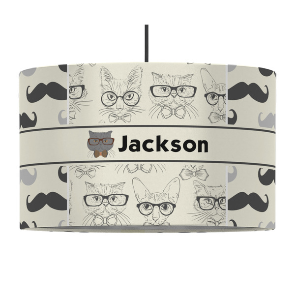 Hipster Cats & Mustache 12" Drum Lampshade - PENDANT (Fabric)